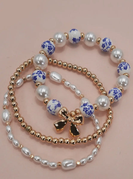 Porcelain Bow Layered Bracelet