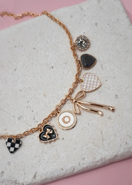 Checkered Heart Rhinestone Necklace