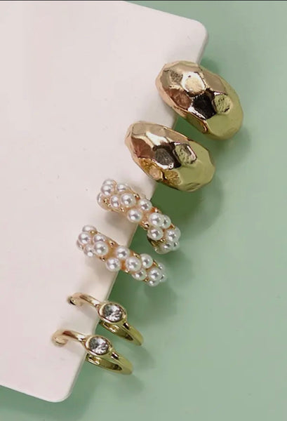 Pearl Hoop Earring Trio