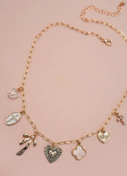 Clover Bow Cross Heart Necklace