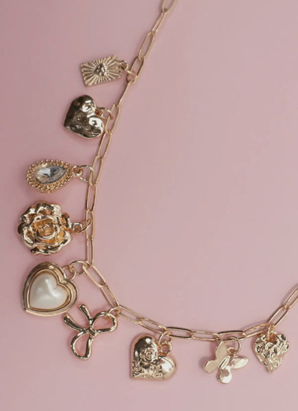 Rhinestone Flower Heart Necklace