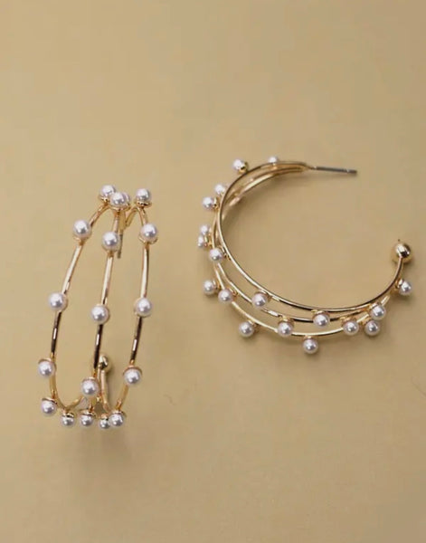 Triple Row Pearl Hoop