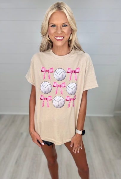Volleyball Tee with Pink Bows