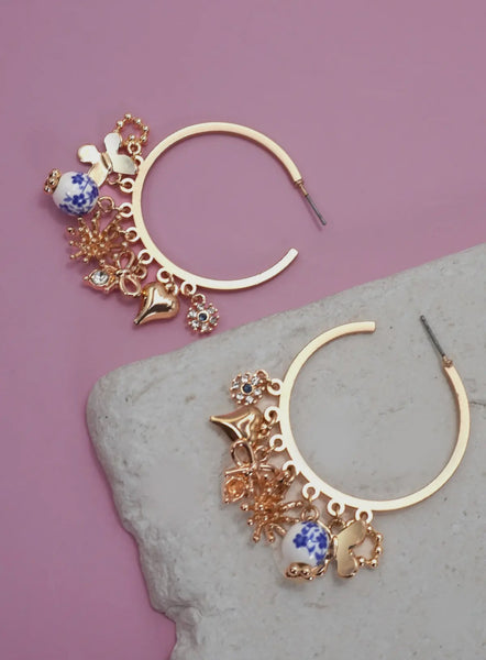 Porcelain Charm Hoop Earrings