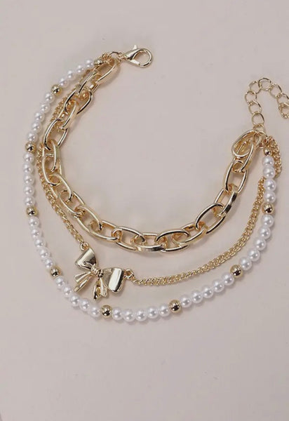 Bow Pearl Link Bracelet