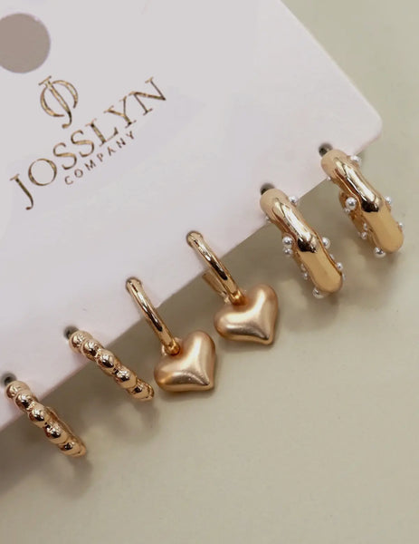 Heart Pearl Hoop Trio