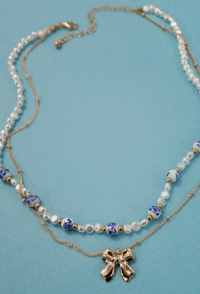 Porcelain Pearl Bow Necklace