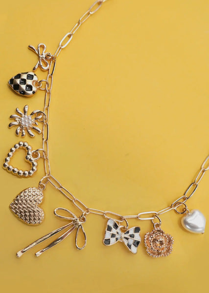 Checkered Heart Charm Necklace